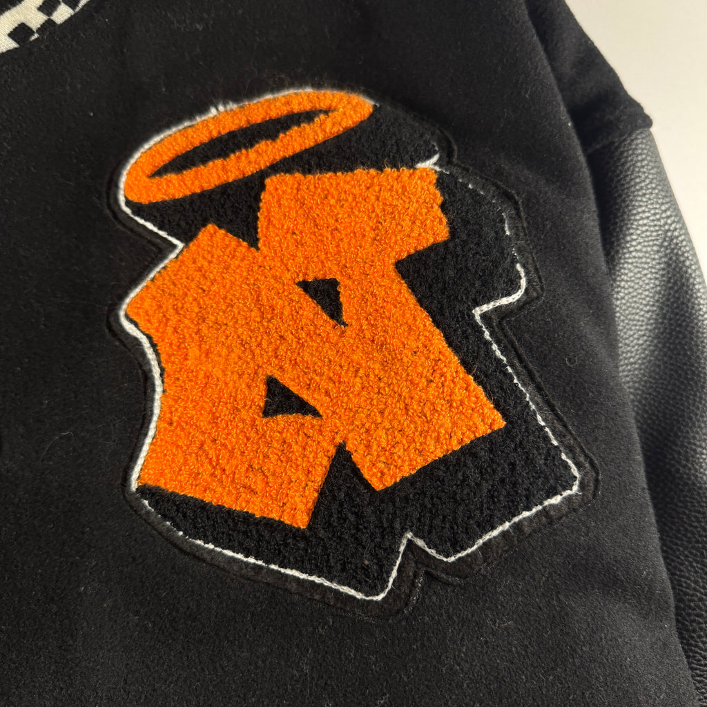 9090 Fake Leather Black University Jacket (L)
