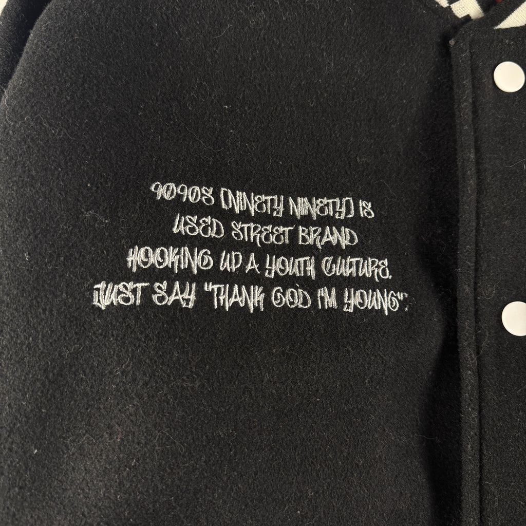 9090 Fake Leather Black University Jacket (L)