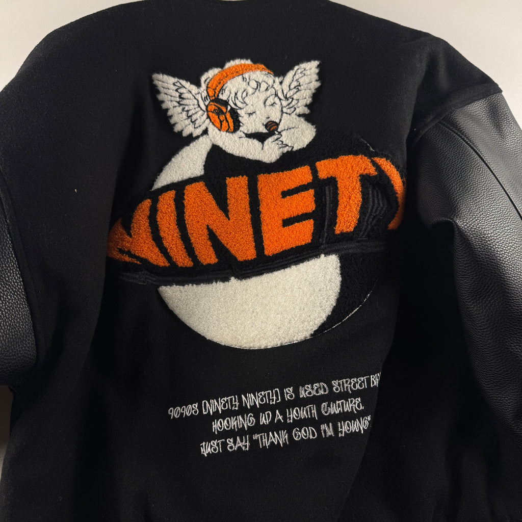 9090 Fake Leather Black University Jacket (L)