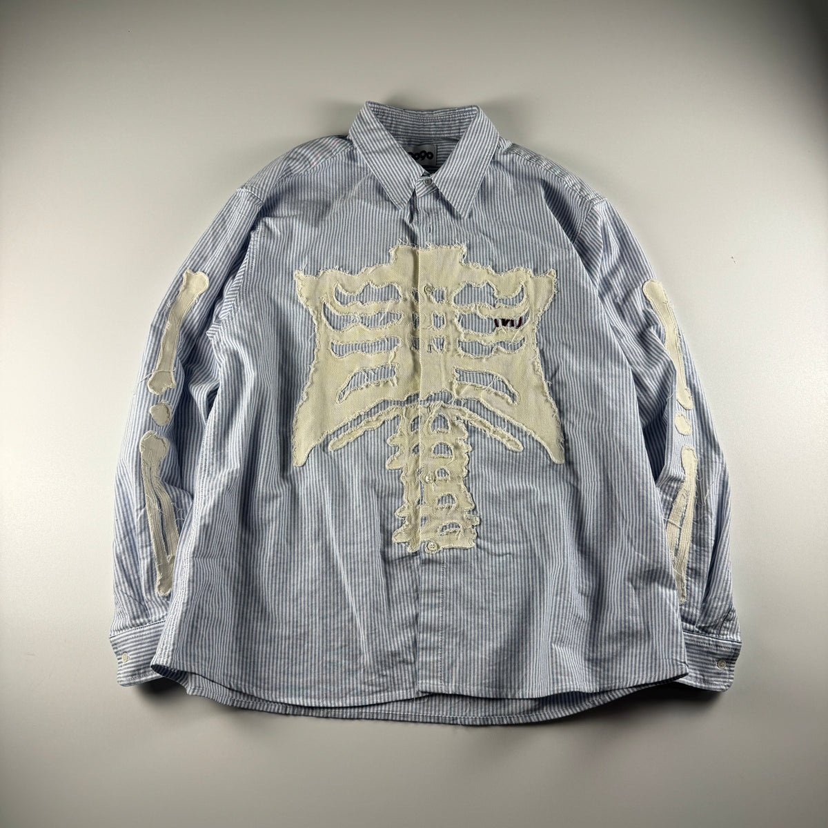 9090 Bone Stripe White L/S Shirt (M)