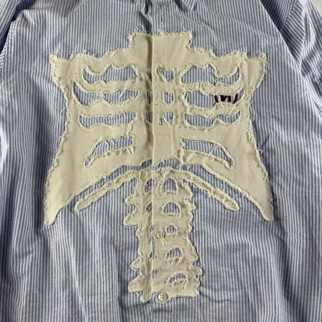 9090 Bone Stripe White L/S Shirt (M)