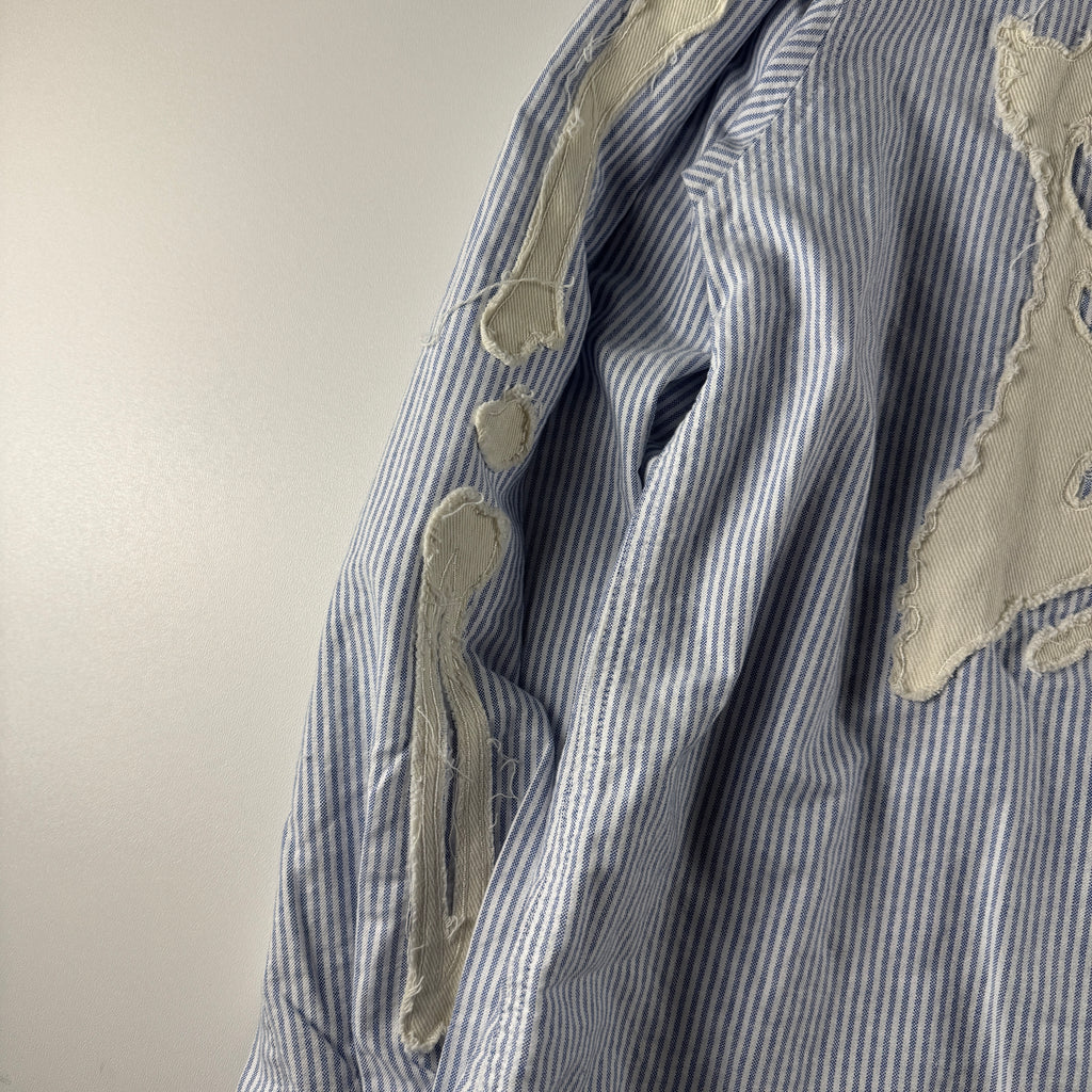 9090 Bone Stripe White L/S Shirt (M)