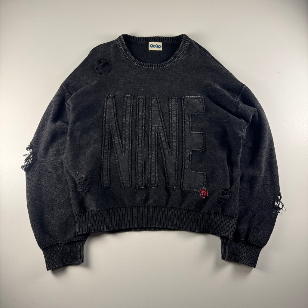 9090 Distressed Black Knit Sweater (M)