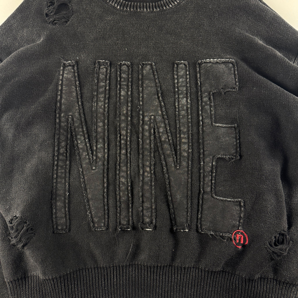 9090 Distressed Black Knit Sweater (M)