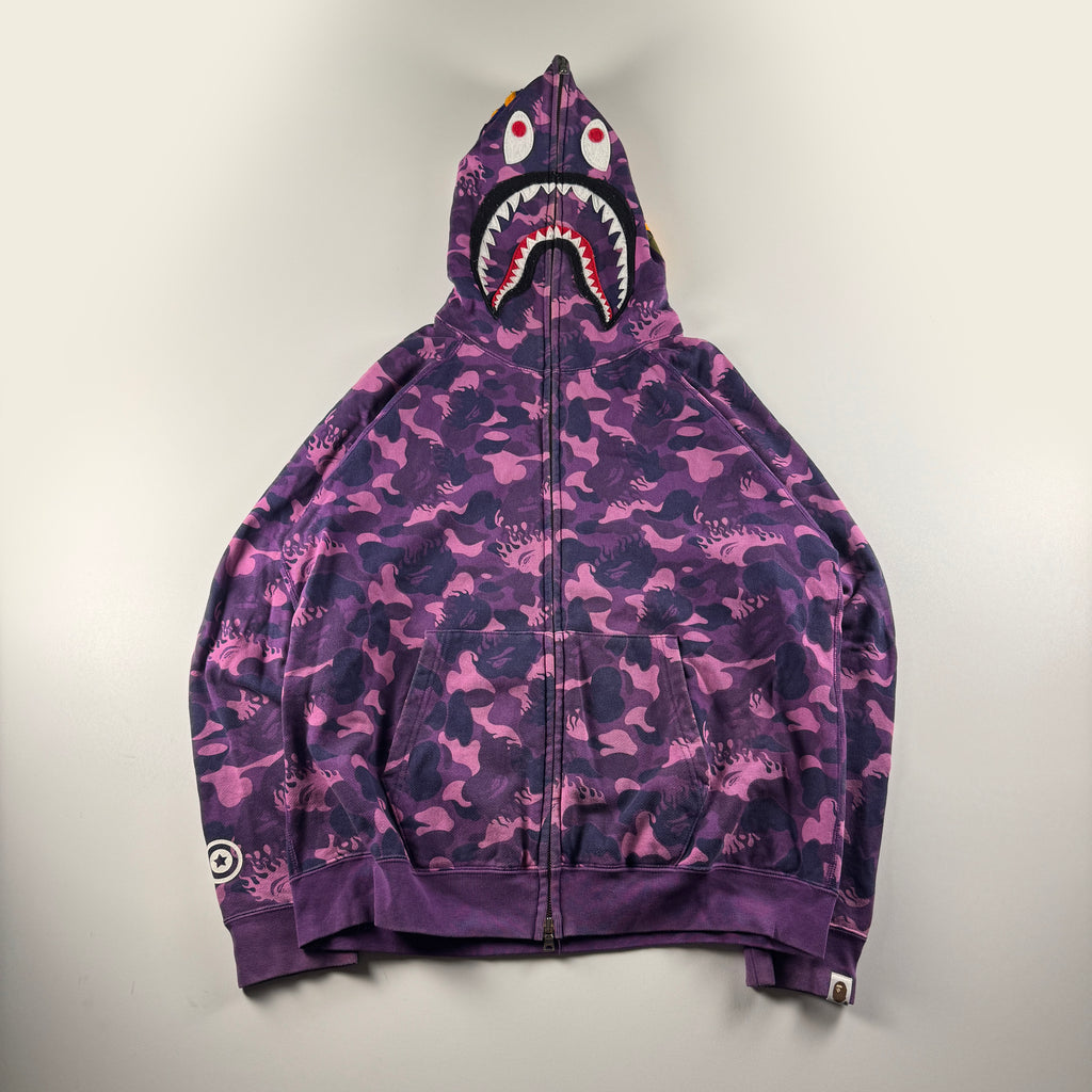 BAPE Flame Purple Camo Shark Full Zip Hoodie (M)