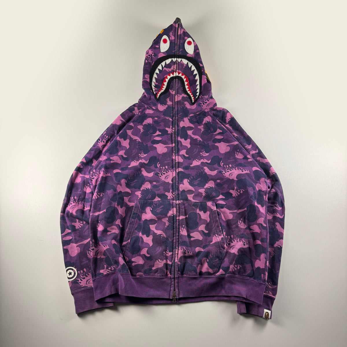 BAPE Flame Purple Camo Shark Full Zip Hoodie (M)