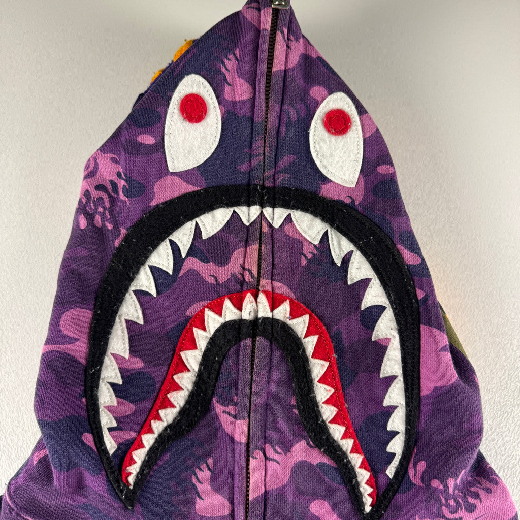 BAPE Flame Purple Camo Shark Full Zip Hoodie (M)