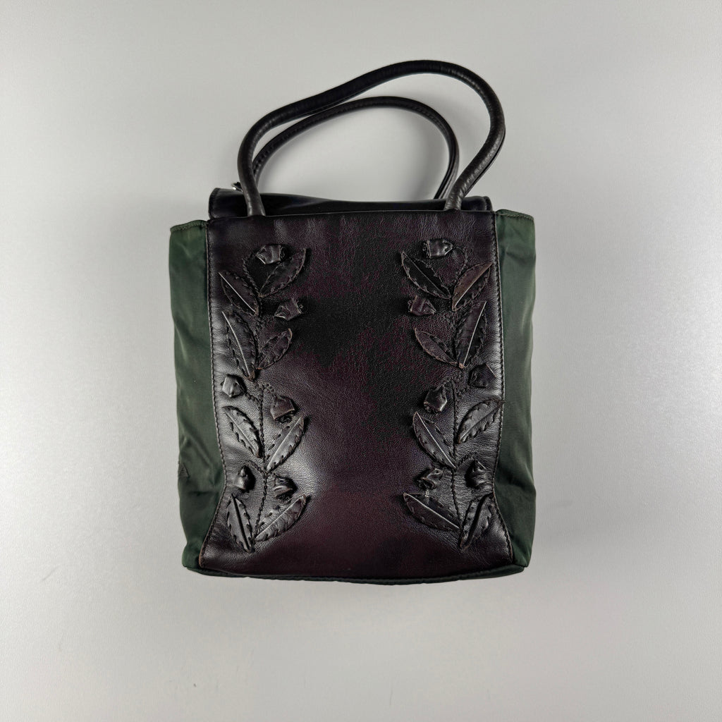 Prada Nylon and Leather Flower Handbag