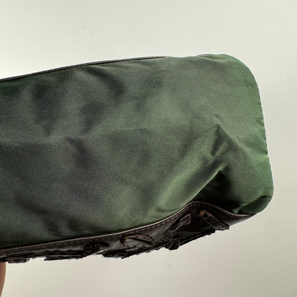 Prada Nylon and Leather Flower Handbag