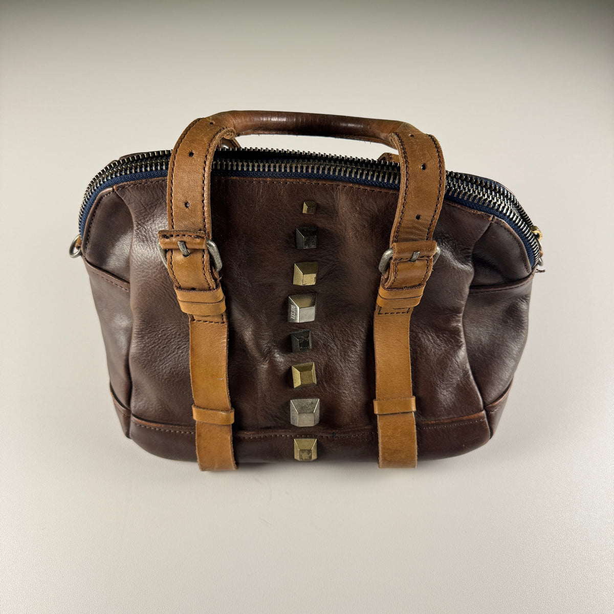 Diesel Studded Leather Brown Handbag