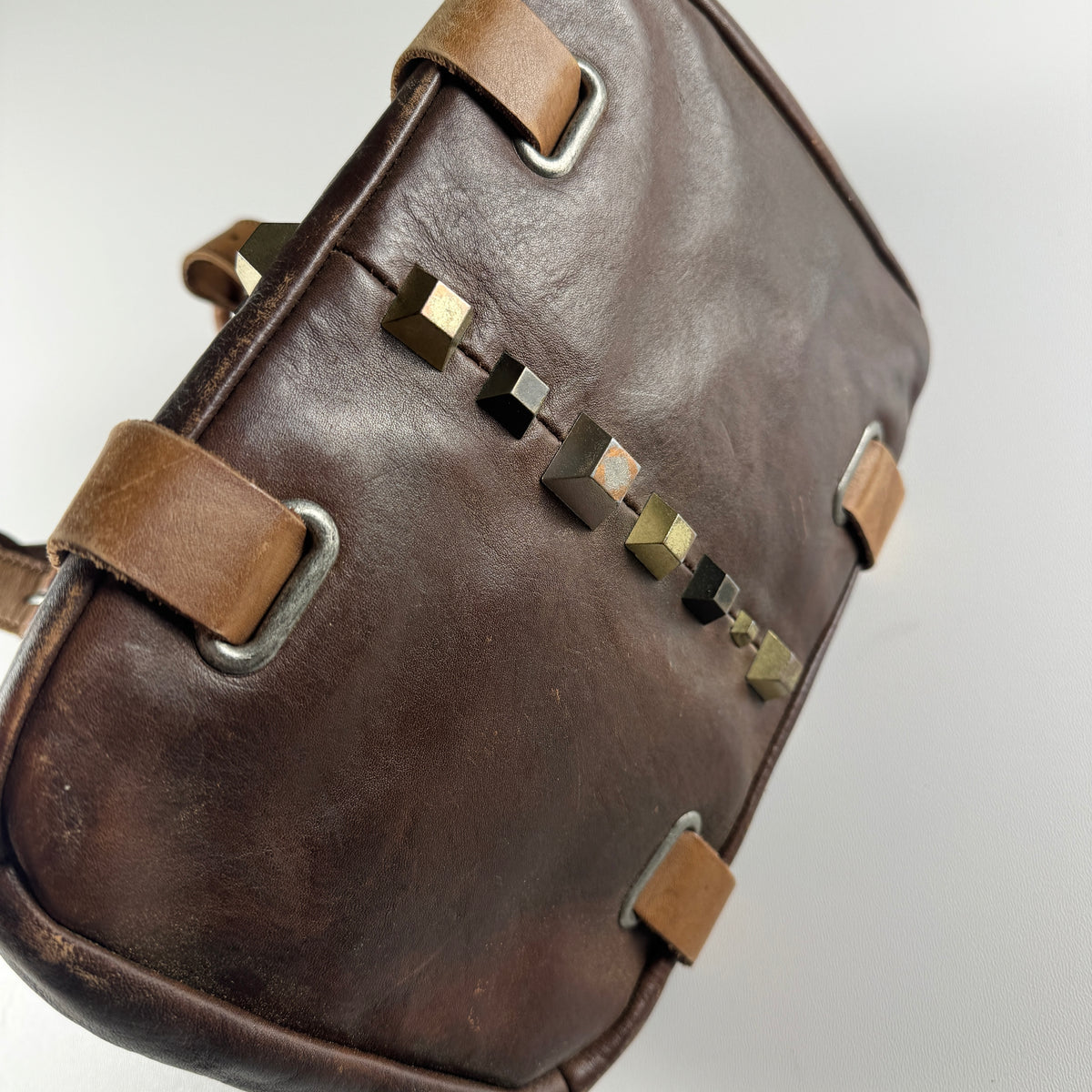 Diesel Studded Leather Brown Handbag