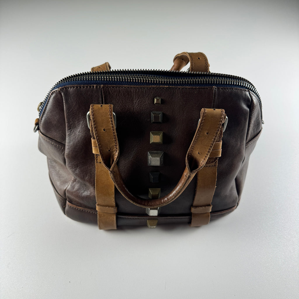 Diesel Studded Leather Brown Handbag