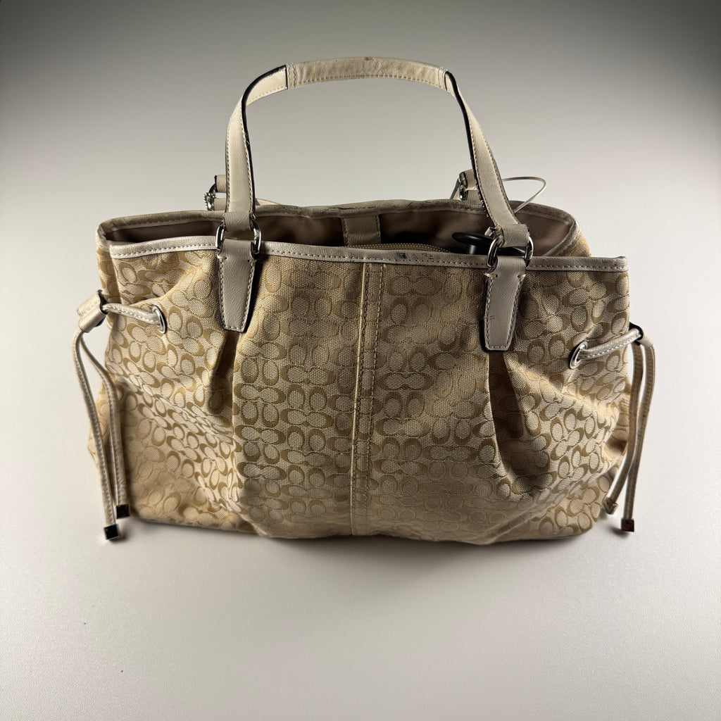 Coach Signature Tan Canvas White Leather Stripe