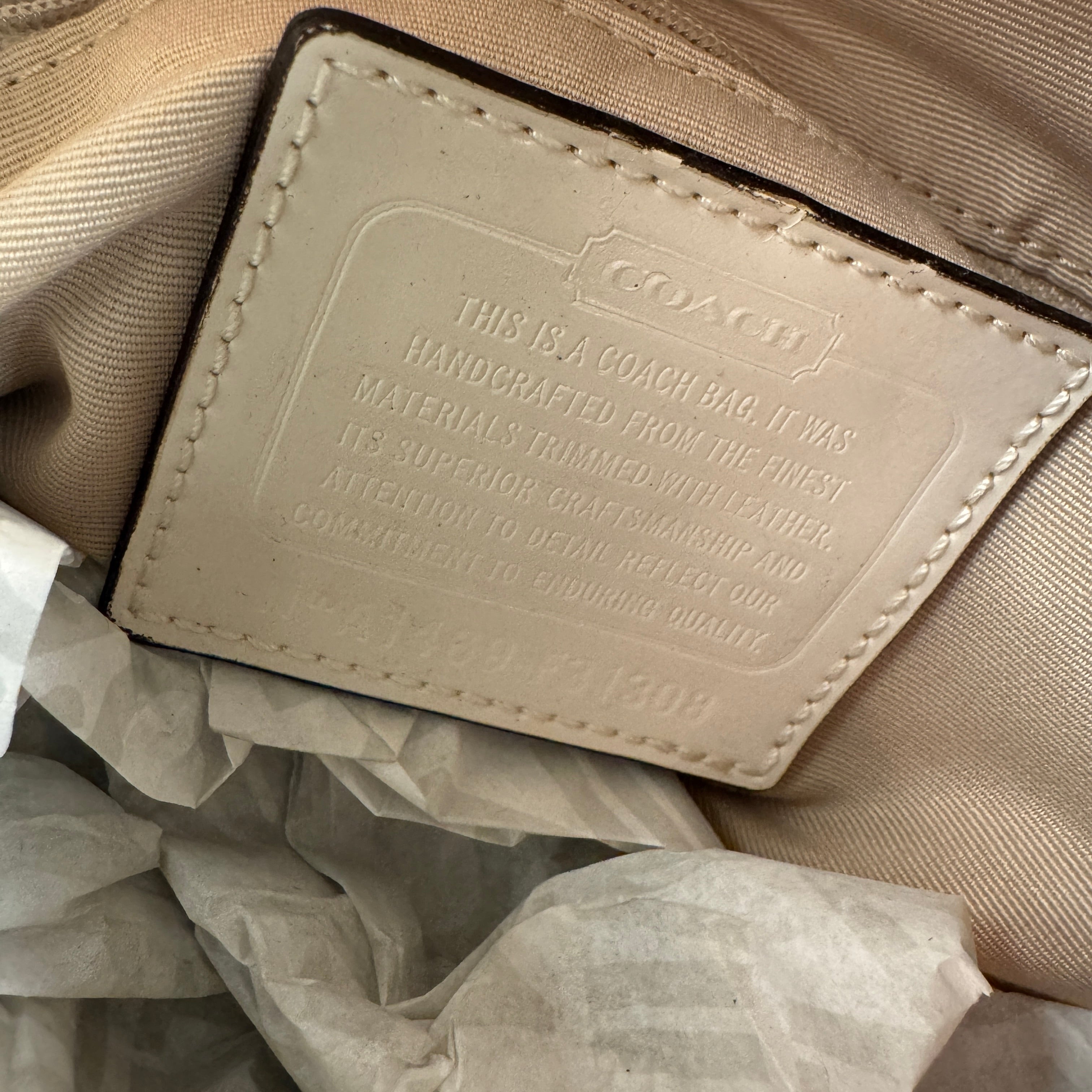 Coach Signature Tan Canvas White Leather Stripe