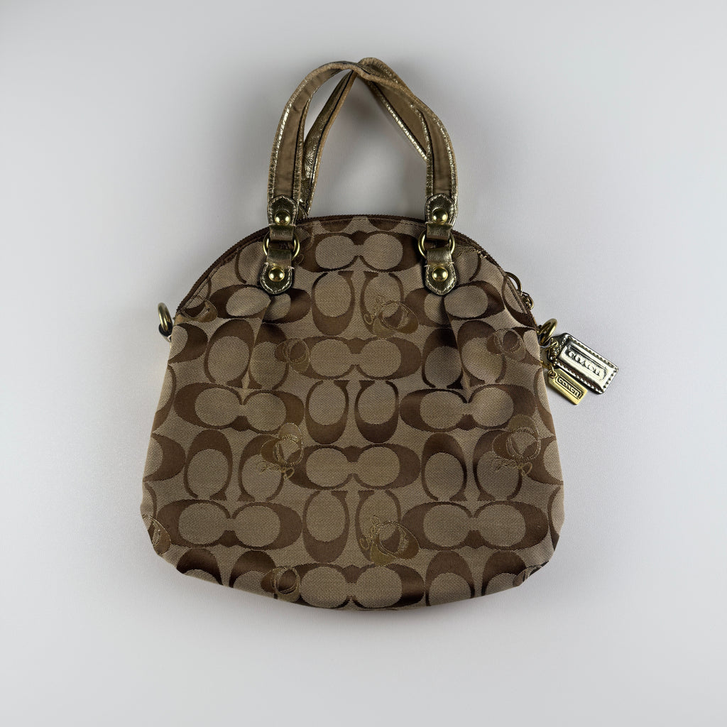 Coach Beige Gold Signature Canvas Poppy Bag