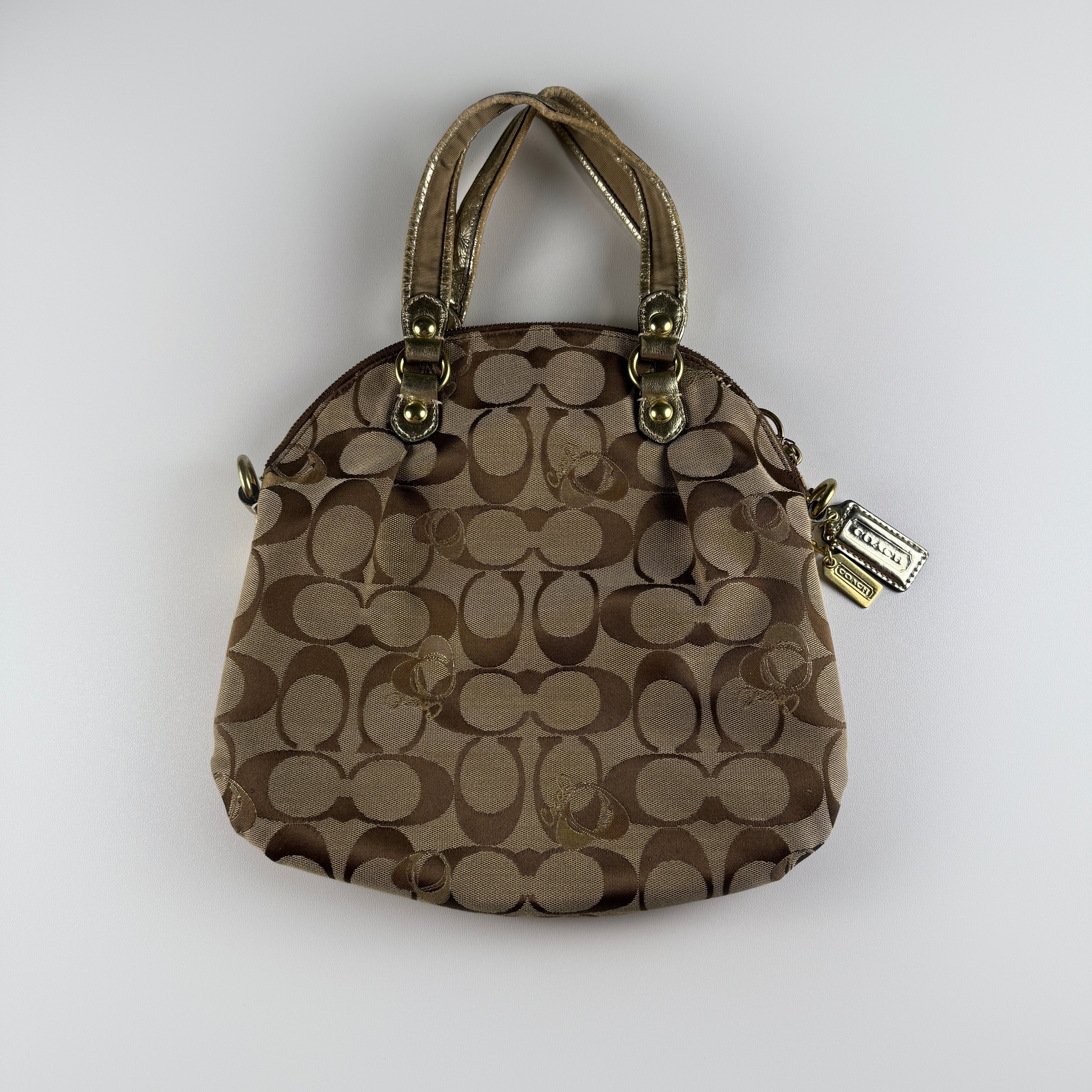 Coach Beige Gold Signature Canvas Poppy Bag