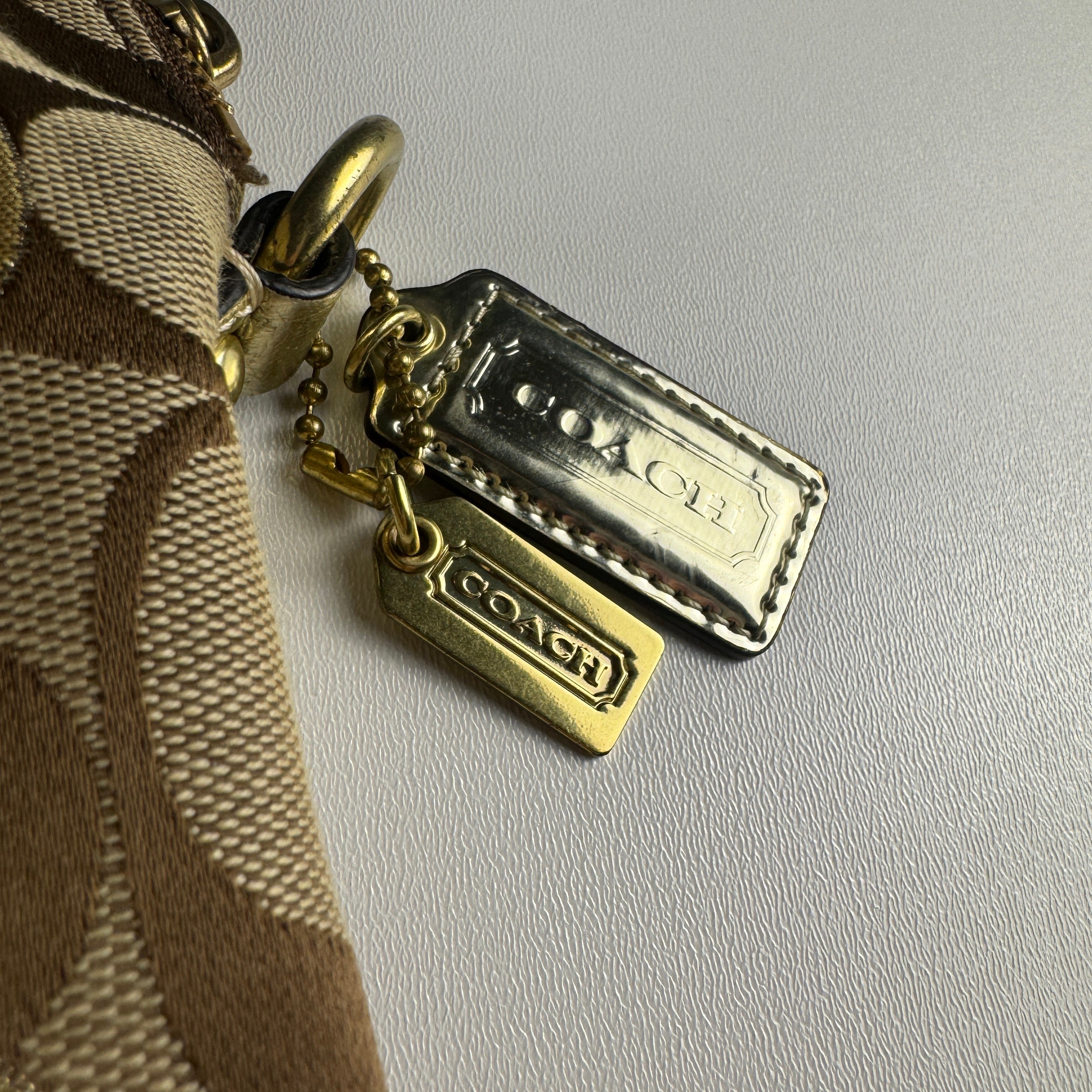 Coach Beige Gold Signature Canvas Poppy Bag