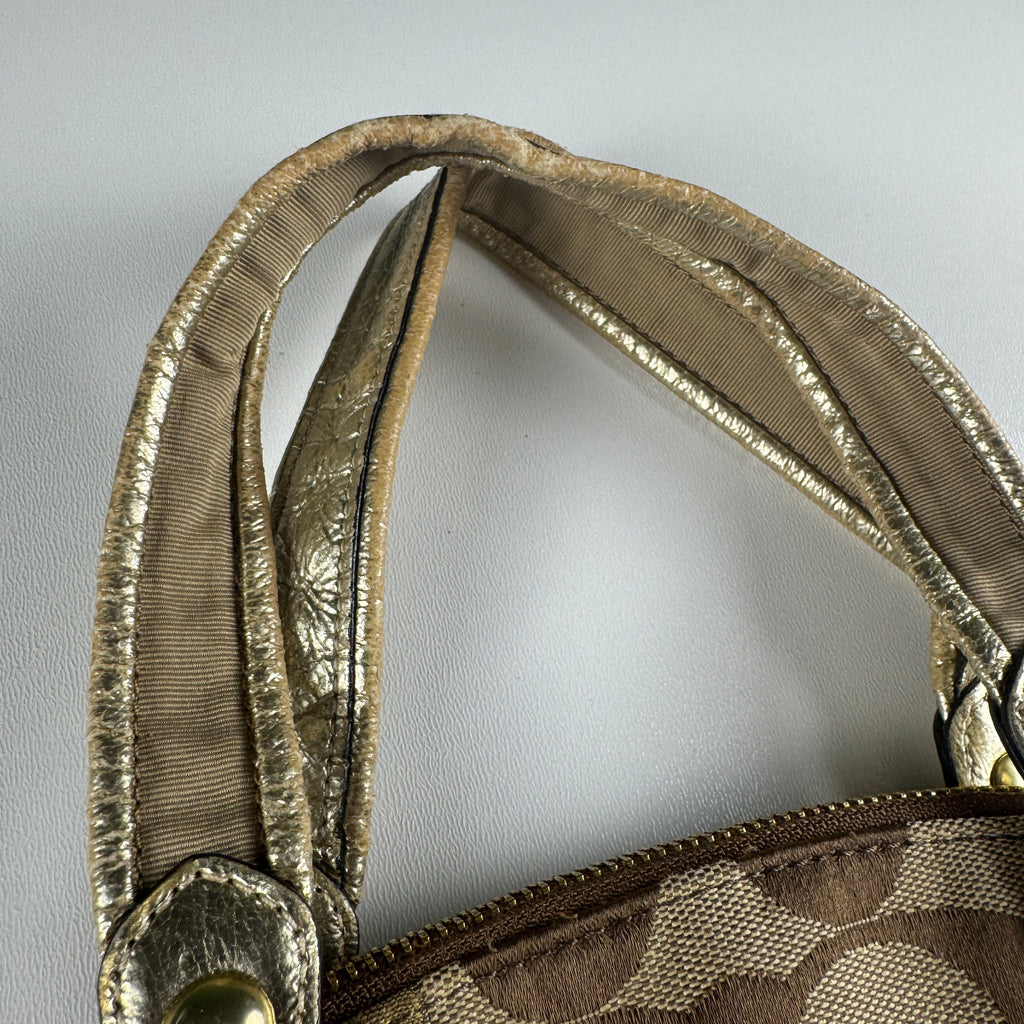 Coach Beige Gold Signature Canvas Poppy Bag
