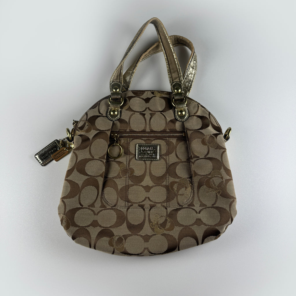Coach Beige Gold Signature Canvas Poppy Bag