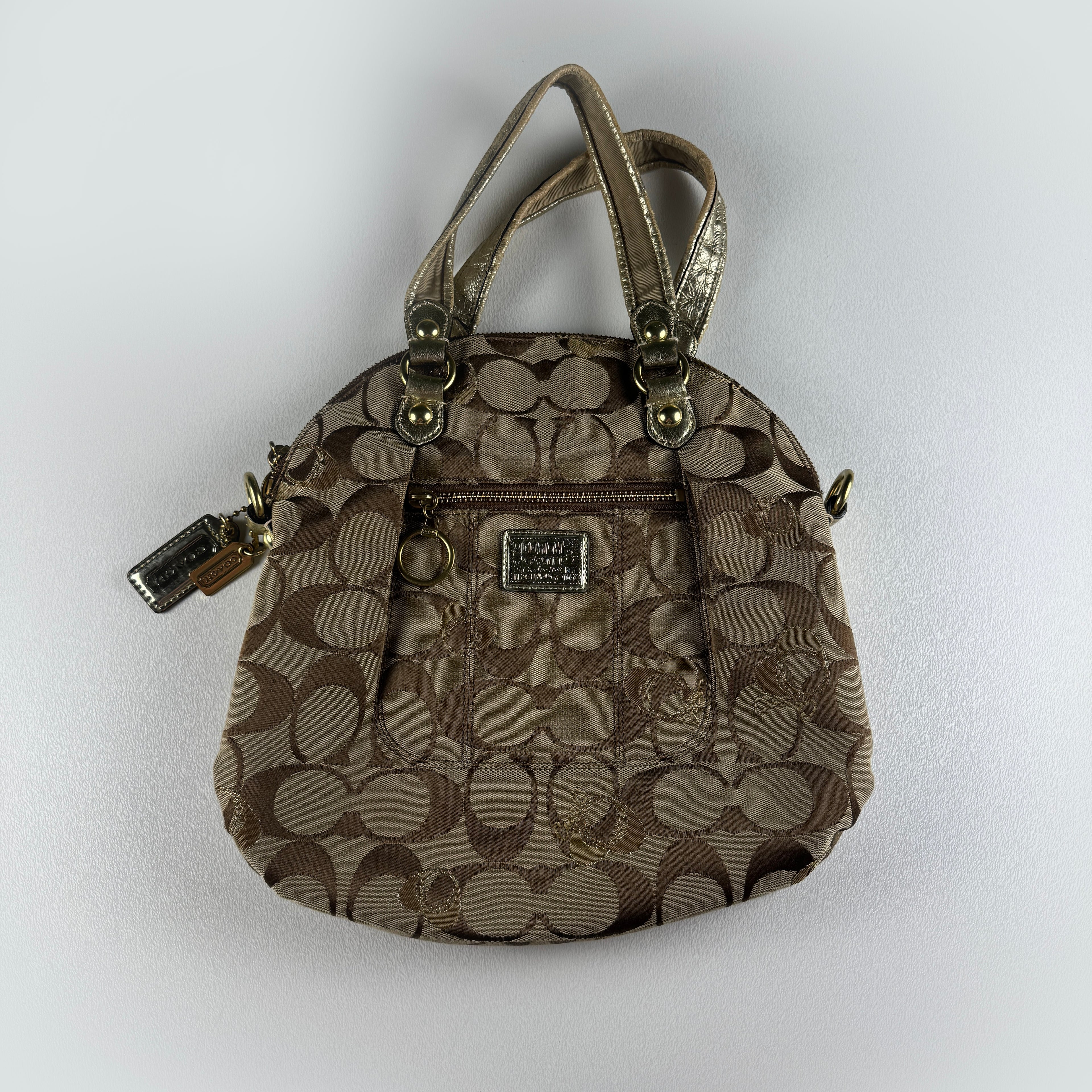 Coach Beige Gold Signature Canvas Poppy Bag