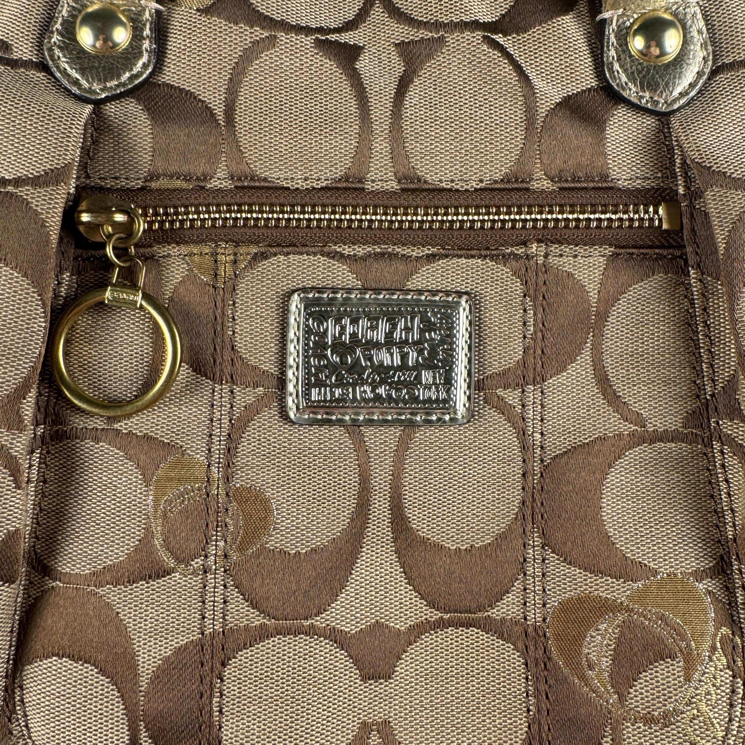 Coach Beige Gold Signature Canvas Poppy Bag