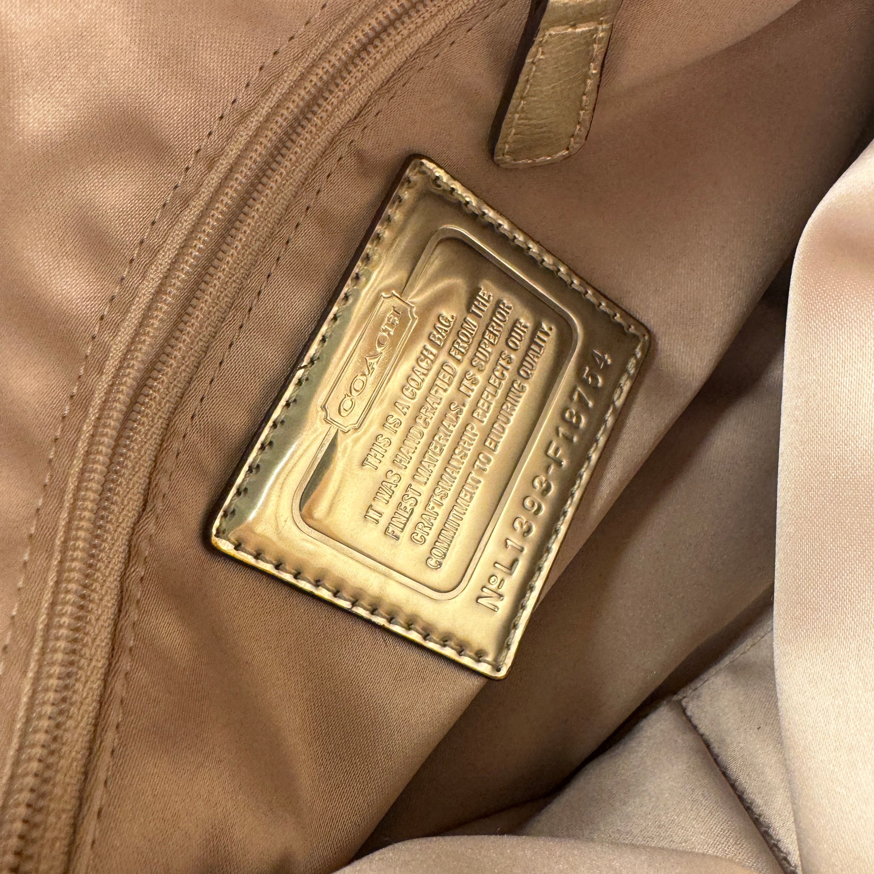 Coach Beige Gold Signature Canvas Poppy Bag