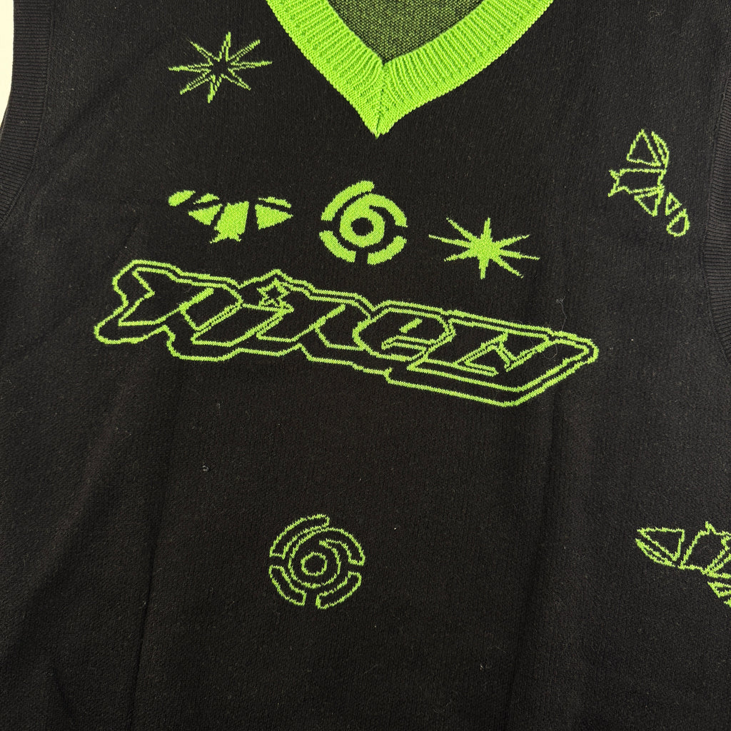 9090 Techno Knit Black and Green Cardigan (M)