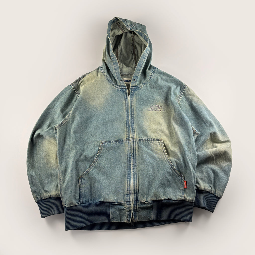 9090 Denim Heisei Logo Blue Zip Hoodie Jacket (M)