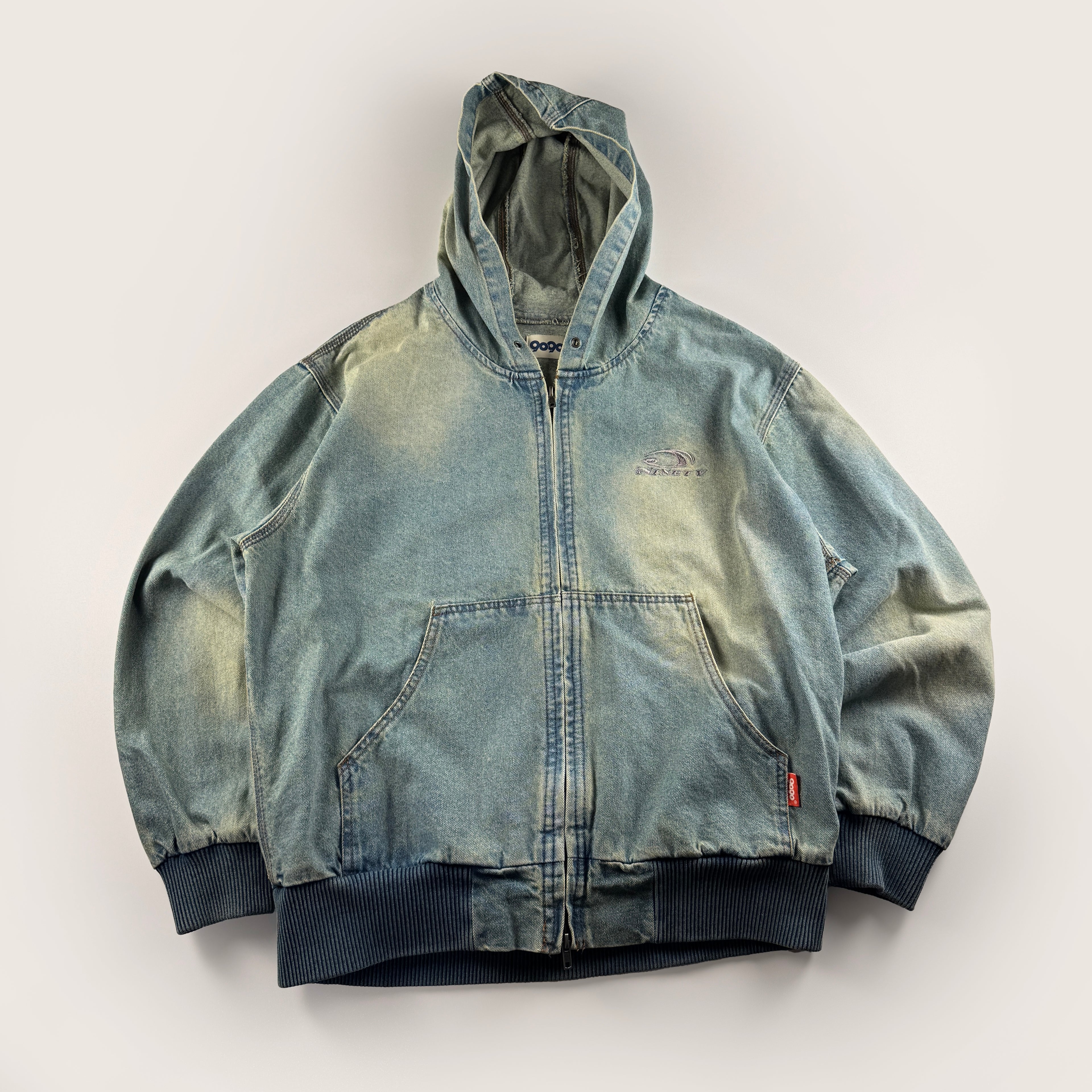 9090 Denim Heisei Logo Blue Zip Hoodie Jacket (M)