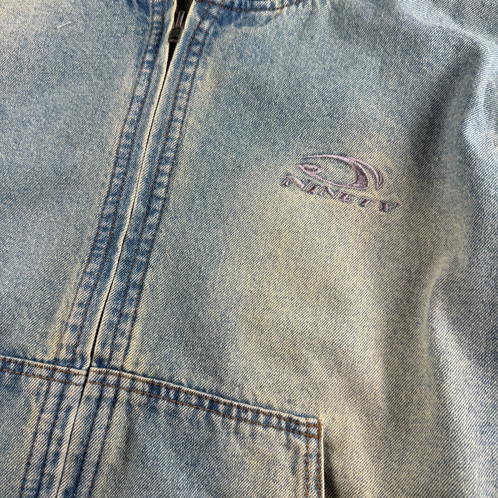 9090 Denim Heisei Logo Blue Zip Hoodie Jacket (M)