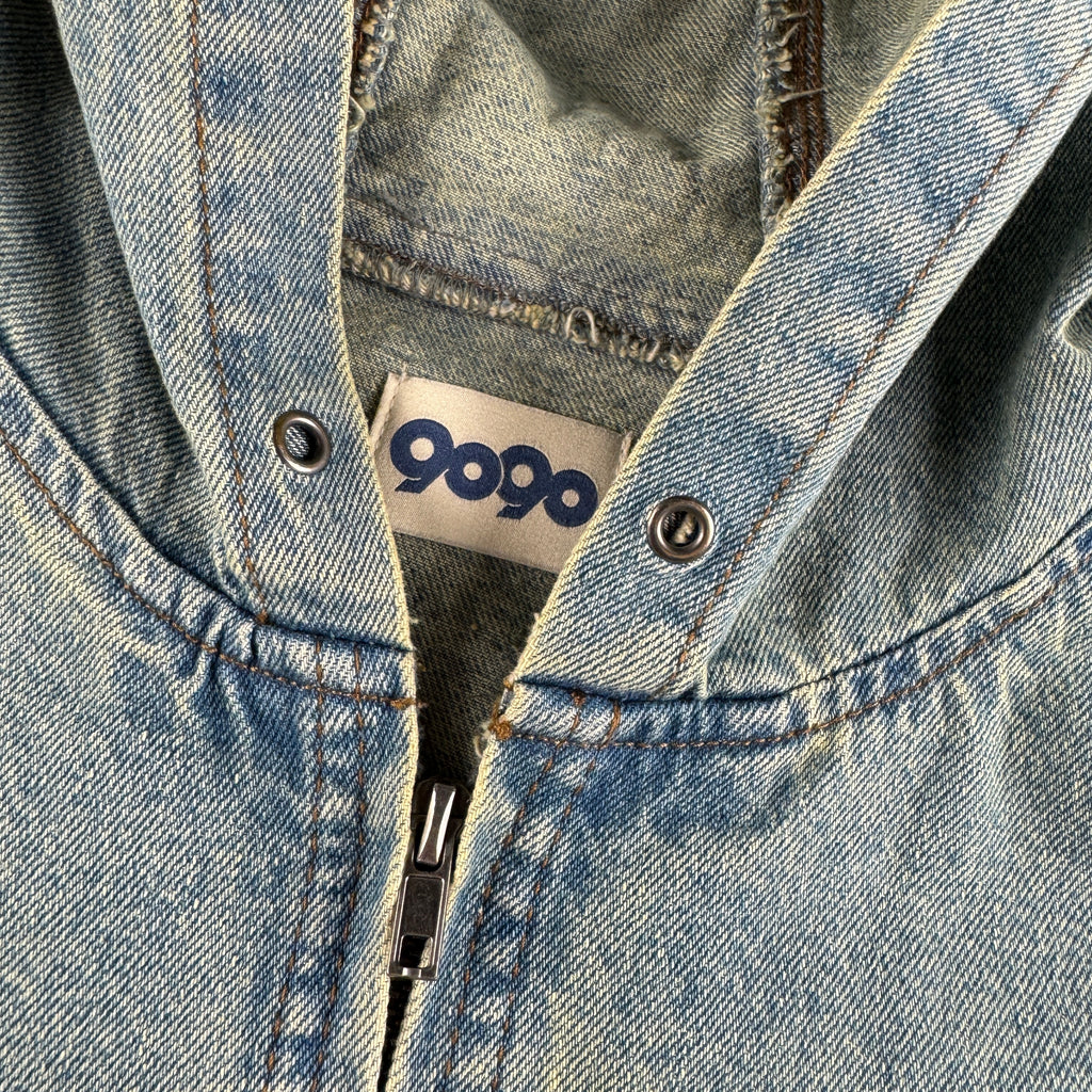9090 Denim Heisei Logo Blue Zip Hoodie Jacket (M)