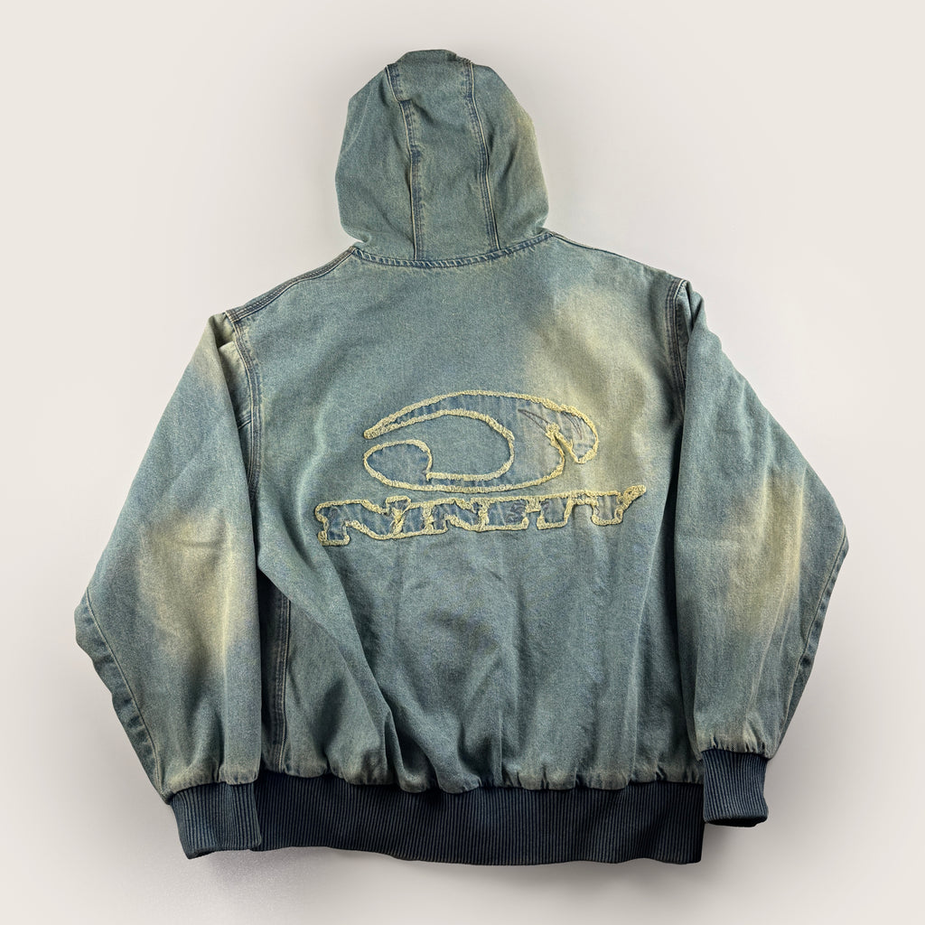 9090 Denim Heisei Logo Blue Zip Hoodie Jacket (M)