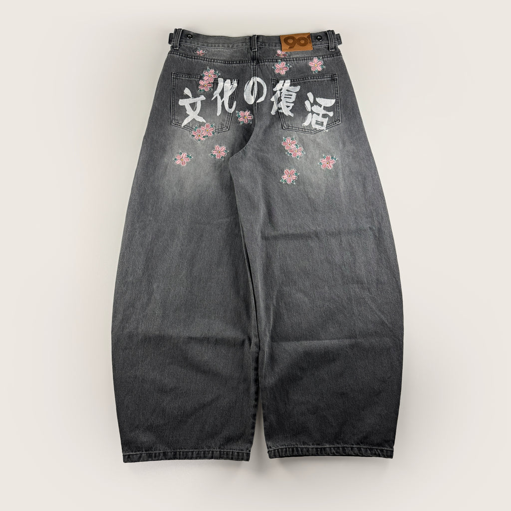 9090 x Death "56 Sentence" Metal Eyelet Baggy Pants (L)