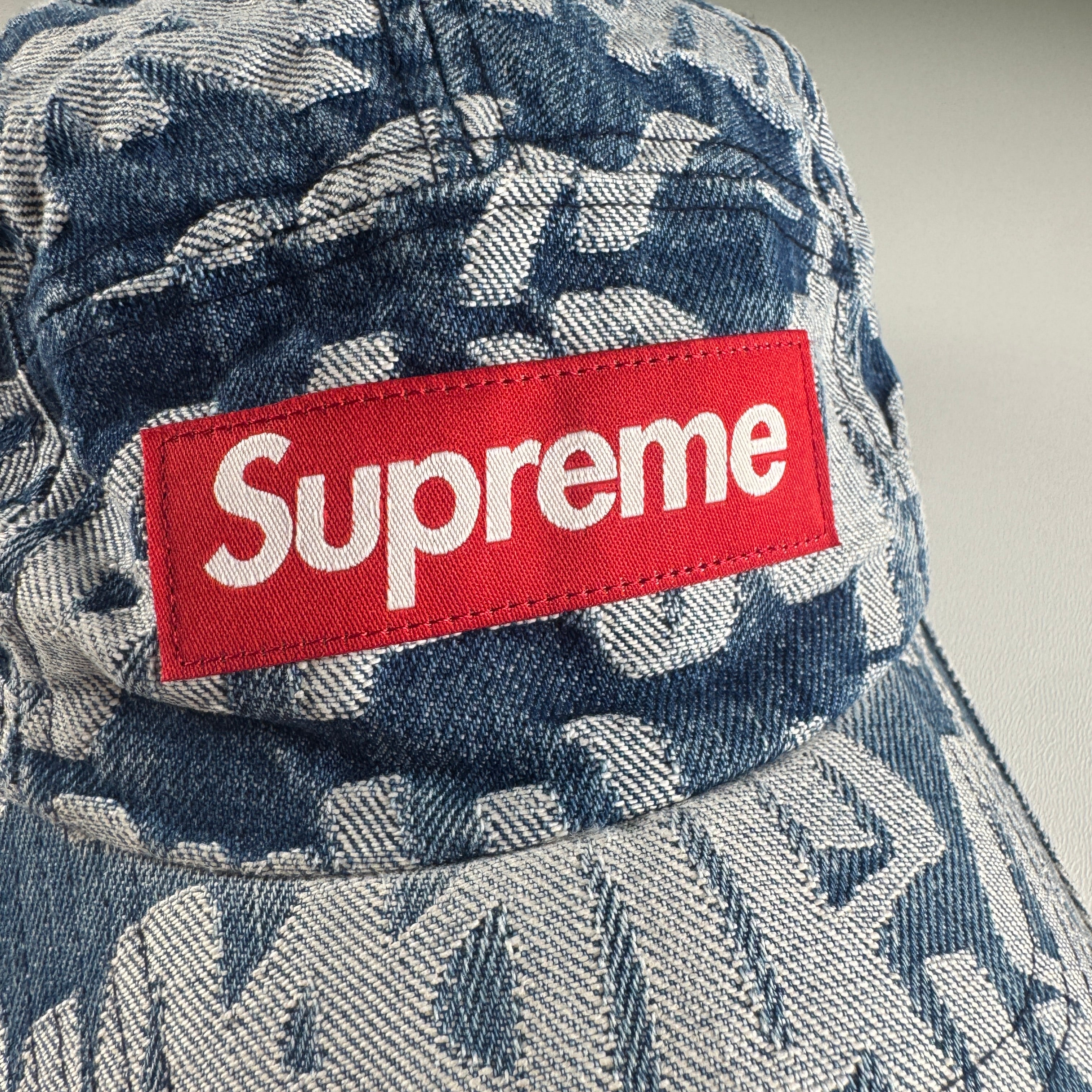 Supreme Fat Tip Jacquard Denim Blue Cap