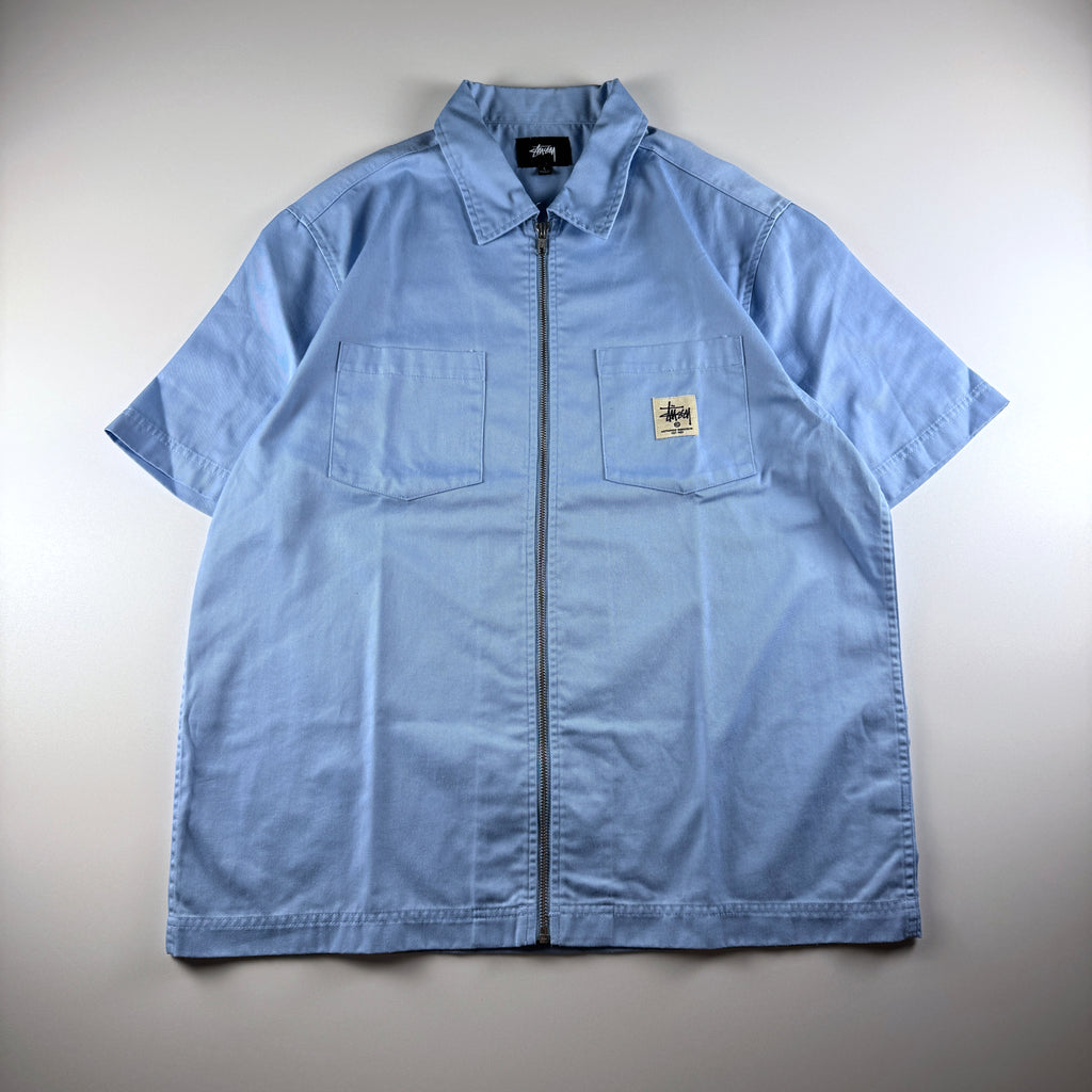 Stussy Zip-Up Sky Blue S/S Shirt (L)