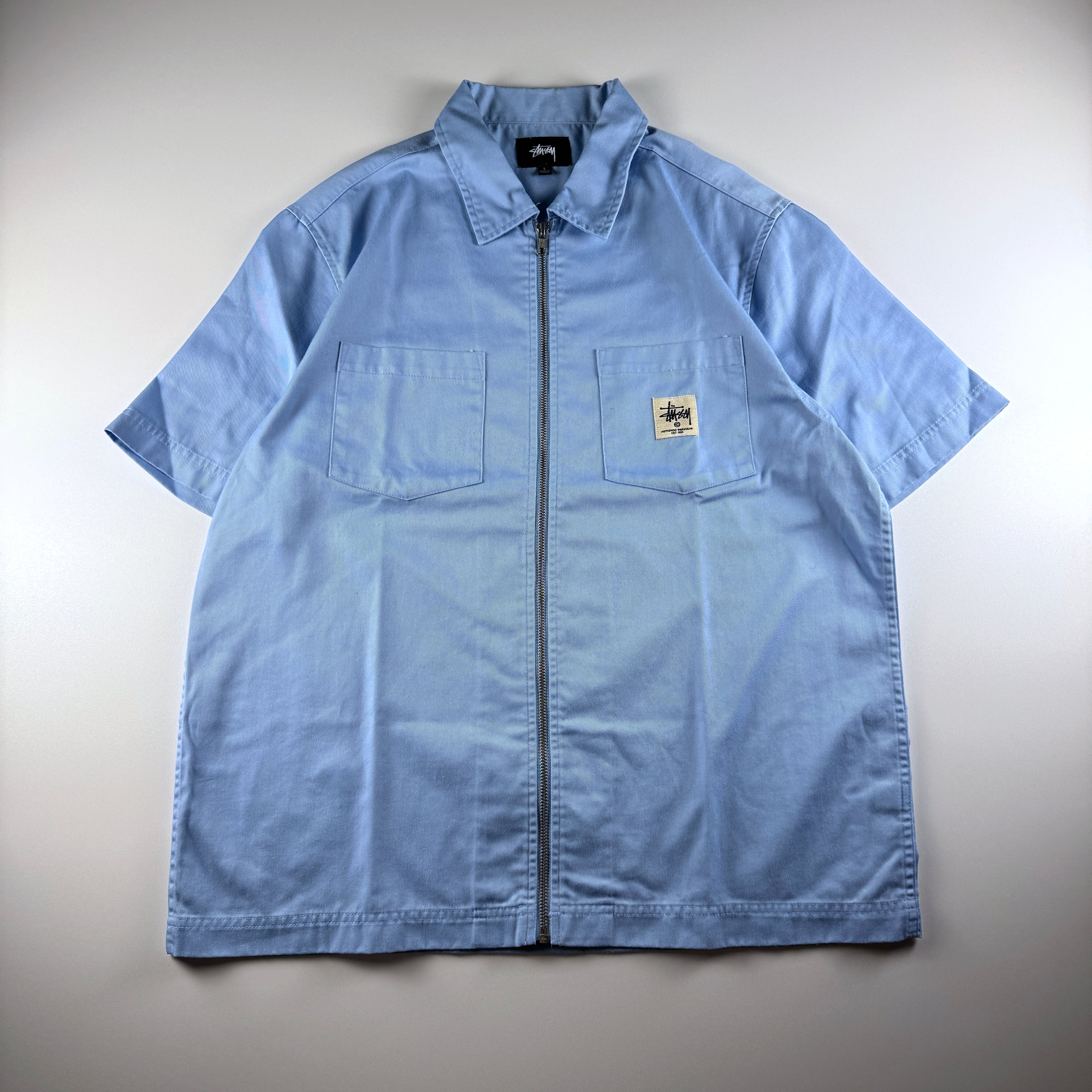 Stussy Zip-Up Sky Blue S/S Shirt (L)