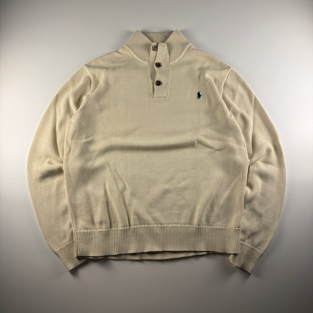 Ralph Lauren Wool Beige Button 1/4 Sweater (XL)