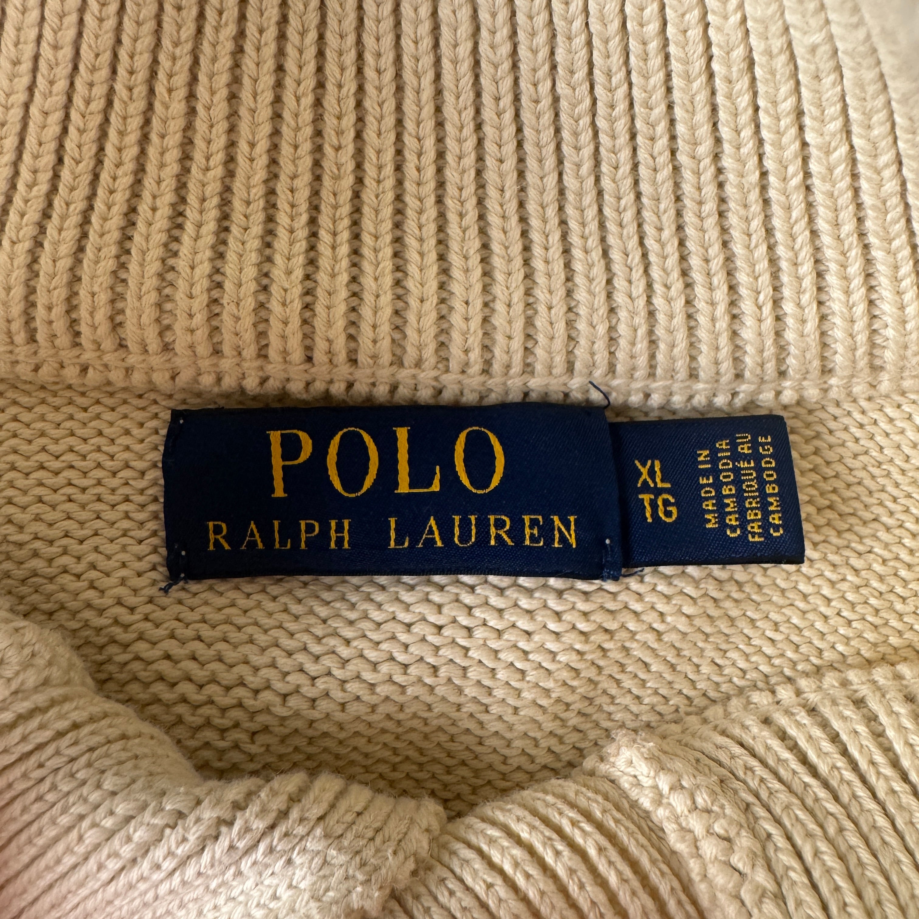 Ralph Lauren Wool Beige Button 1/4 Sweater (XL)