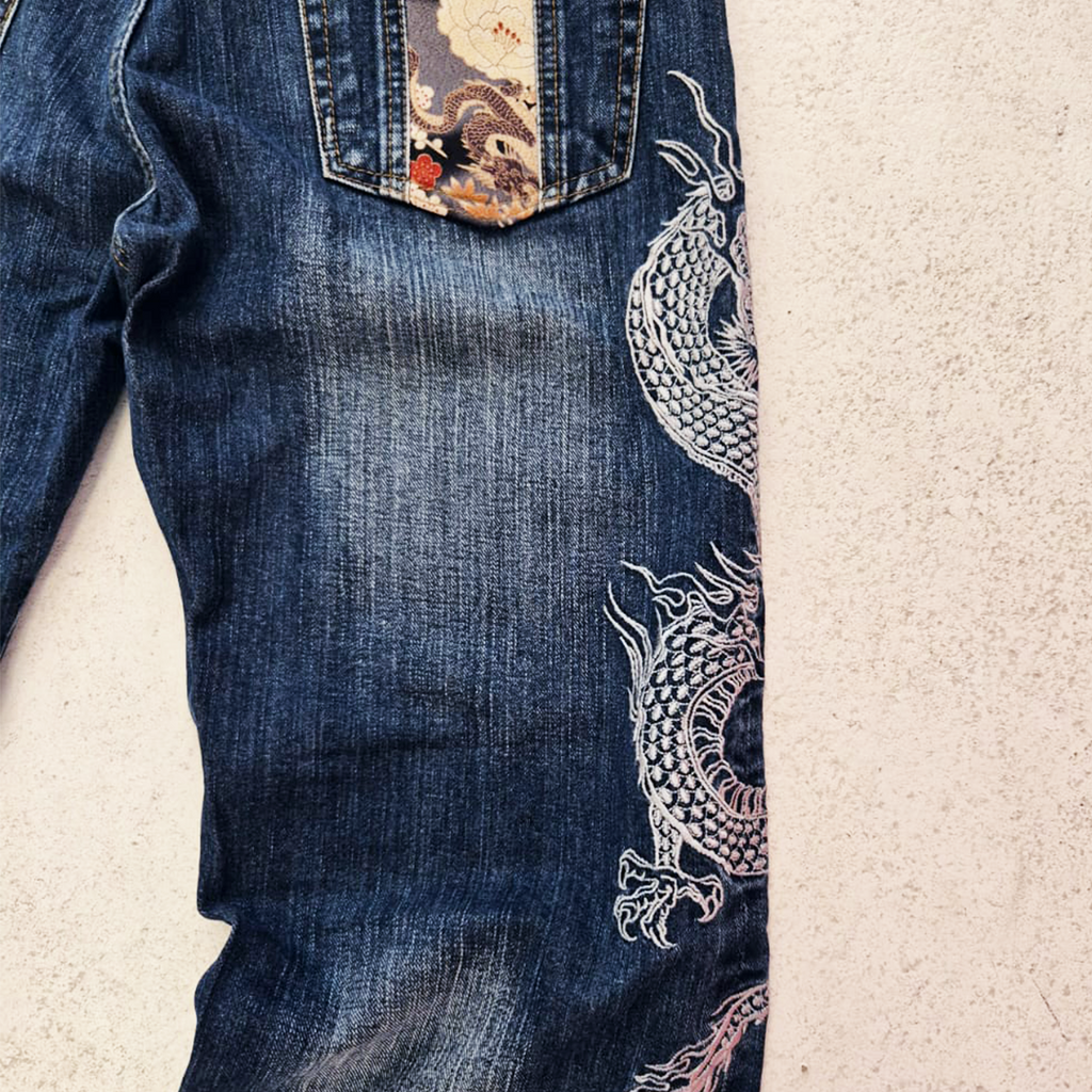 Duden Hokusai Dragon Denim Pants (L)