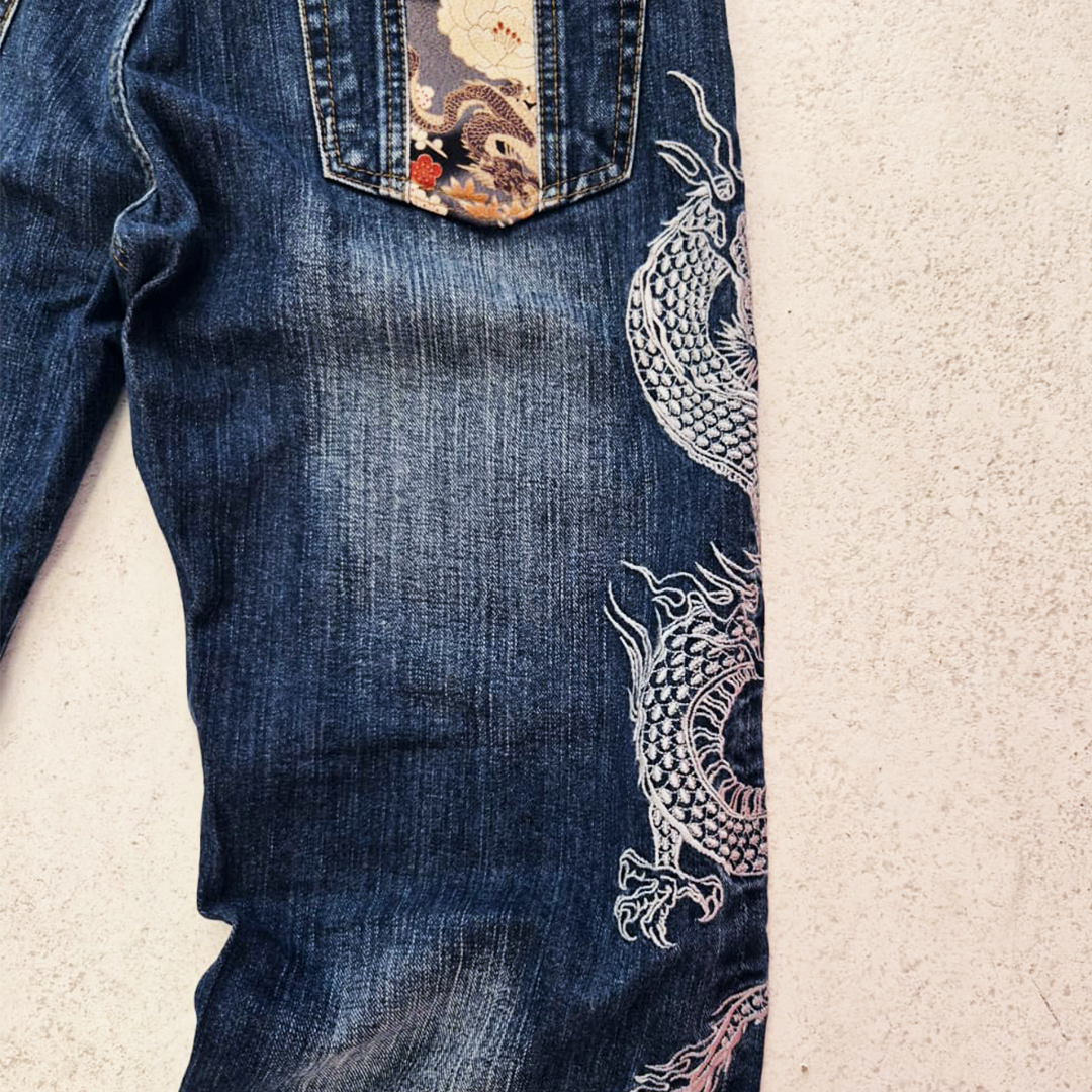Duden Hokusai Dragon Denim Pants (L)