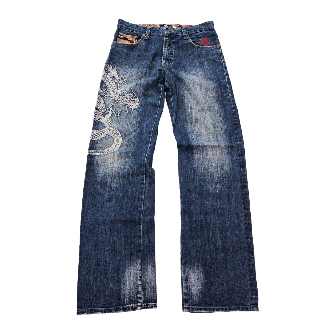 Duden Hokusai Dragon Denim Pants (L)