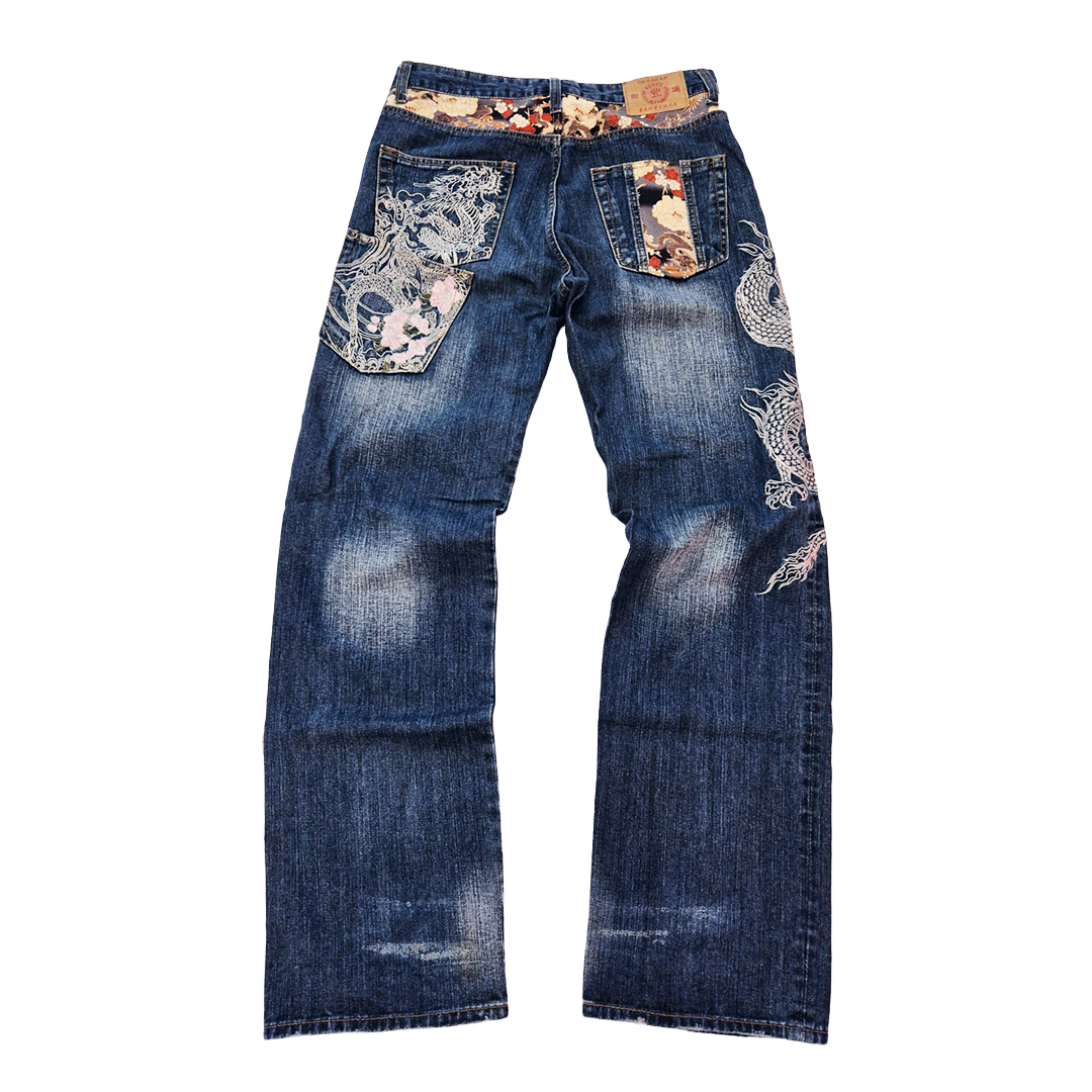 Duden Hokusai Dragon Denim Pants (L)