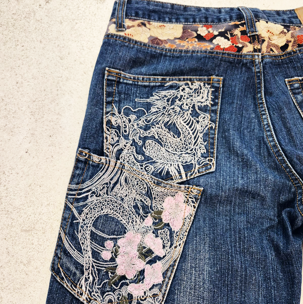 Duden Hokusai Dragon Denim Pants (L)