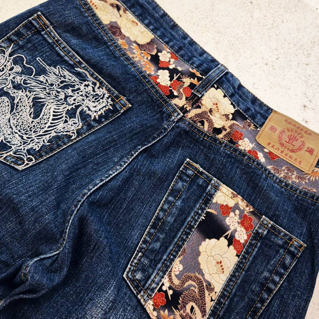 Duden Hokusai Dragon Denim Pants (L)