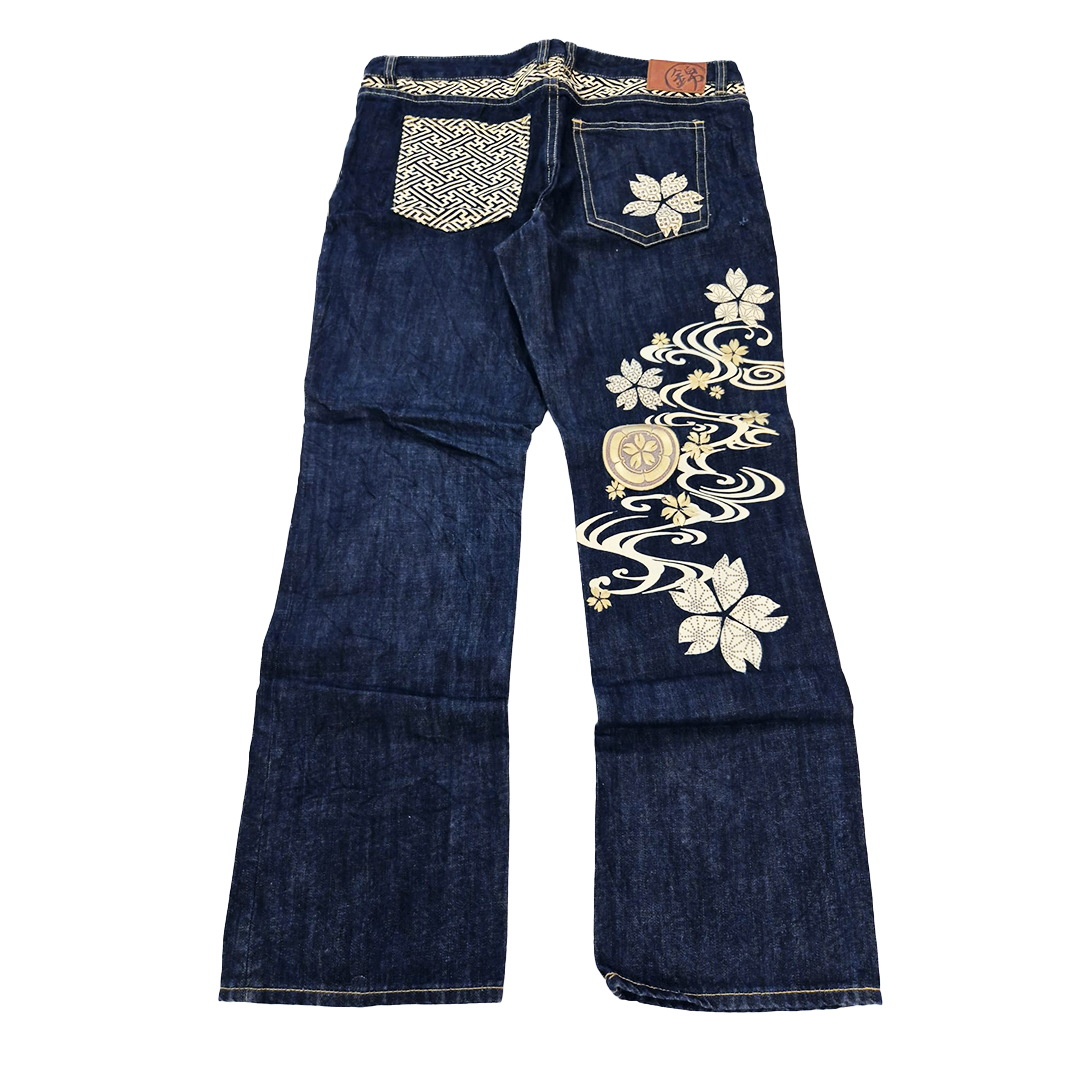 Nishiki Denim Lotus Embroidery Denim Pants (40)
