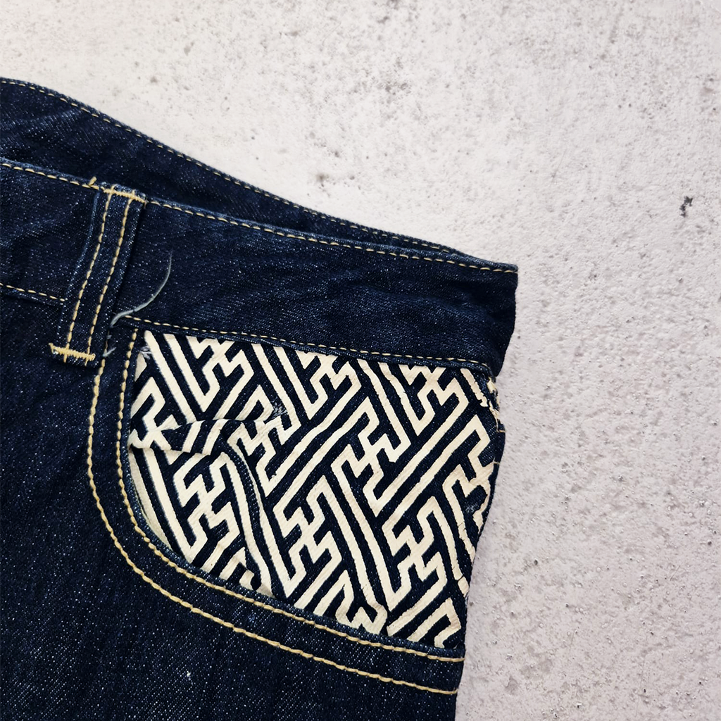 Nishiki Denim Lotus Embroidery Denim Pants (40)