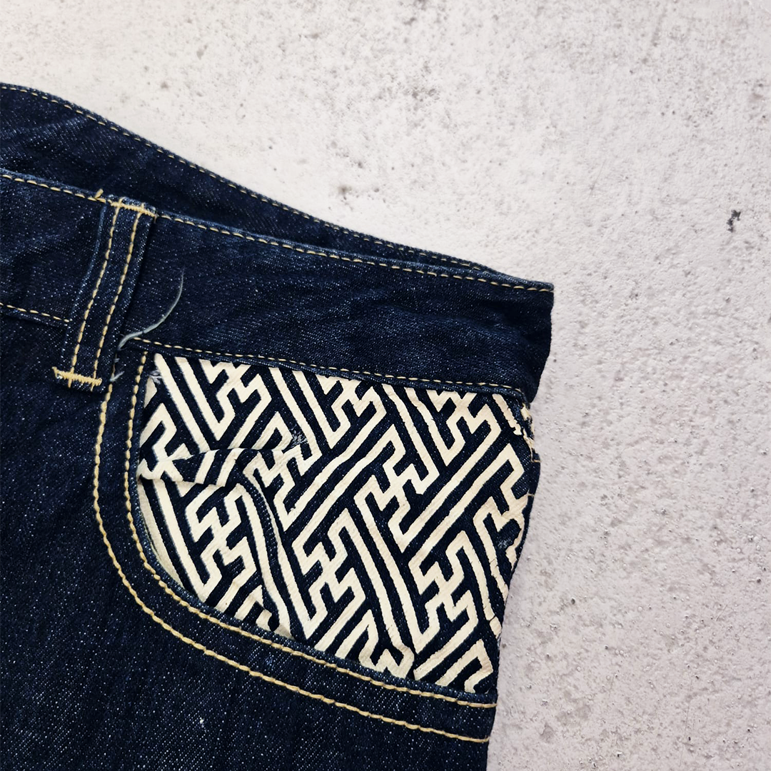 Nishiki Denim Lotus Embroidery Denim Pants (40)