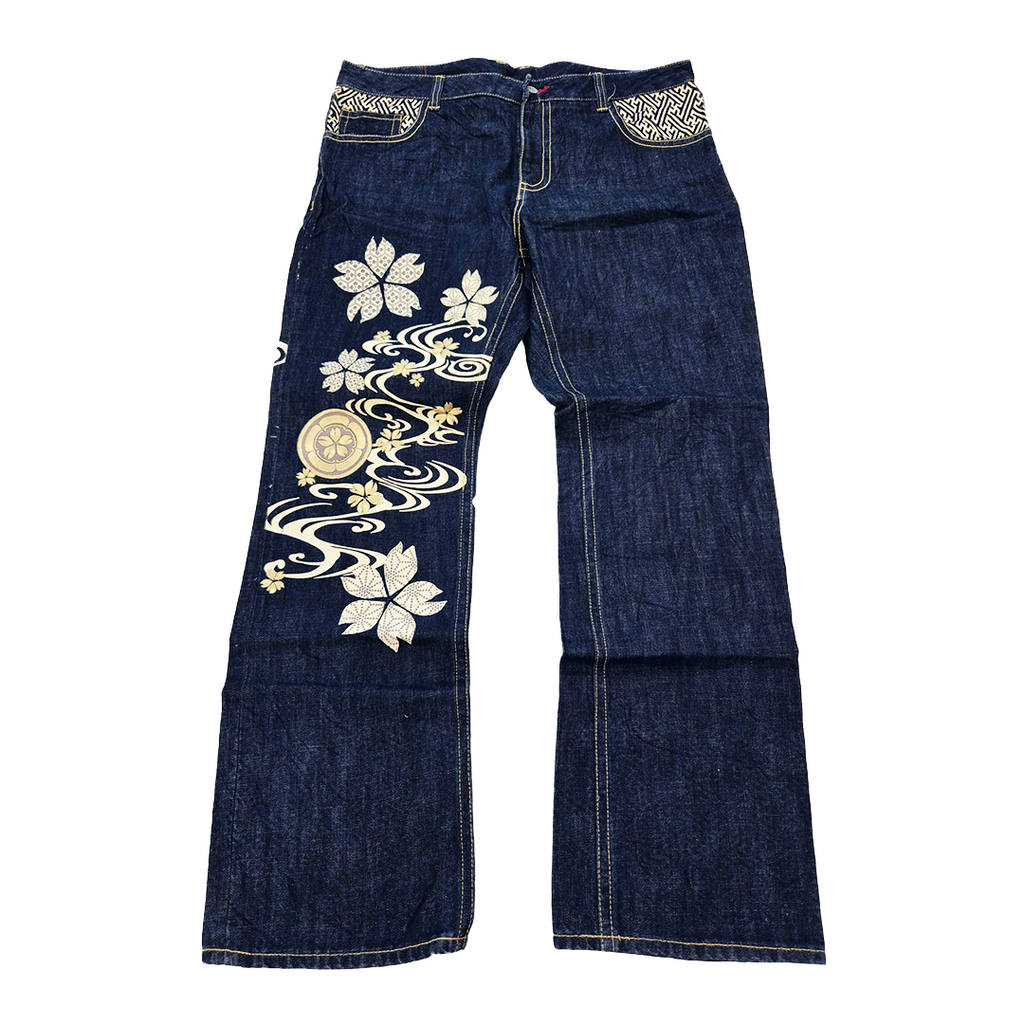 Nishiki Denim Lotus Embroidery Denim Pants (40)