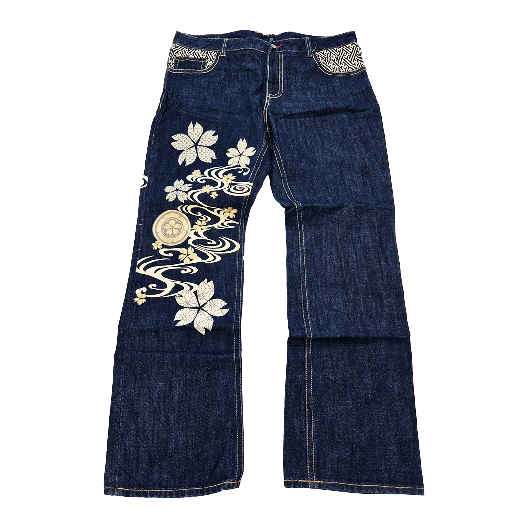 Nishiki Denim Lotus Embroidery Denim Pants (40)