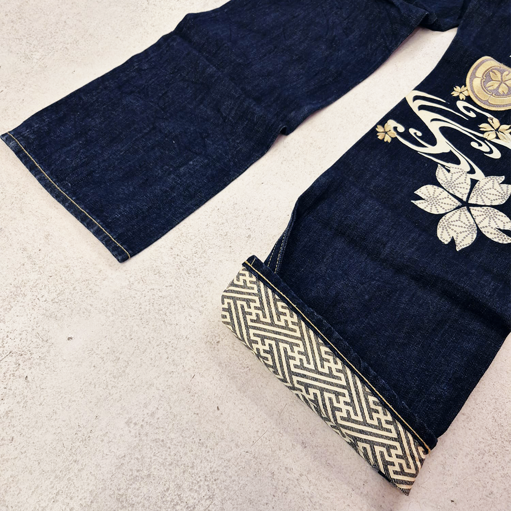 Nishiki Denim Lotus Embroidery Denim Pants (40)